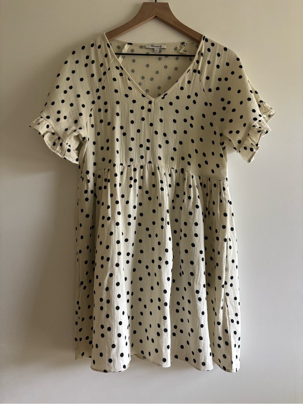 Madewell Cream Mini Dress with Black Polka Dots